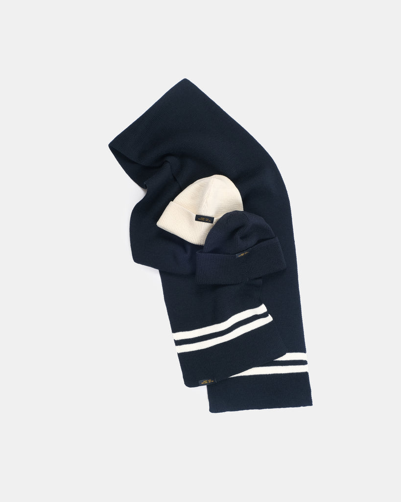 Scarf & Watch Cap Holiday Bundle - Navy / Off-White