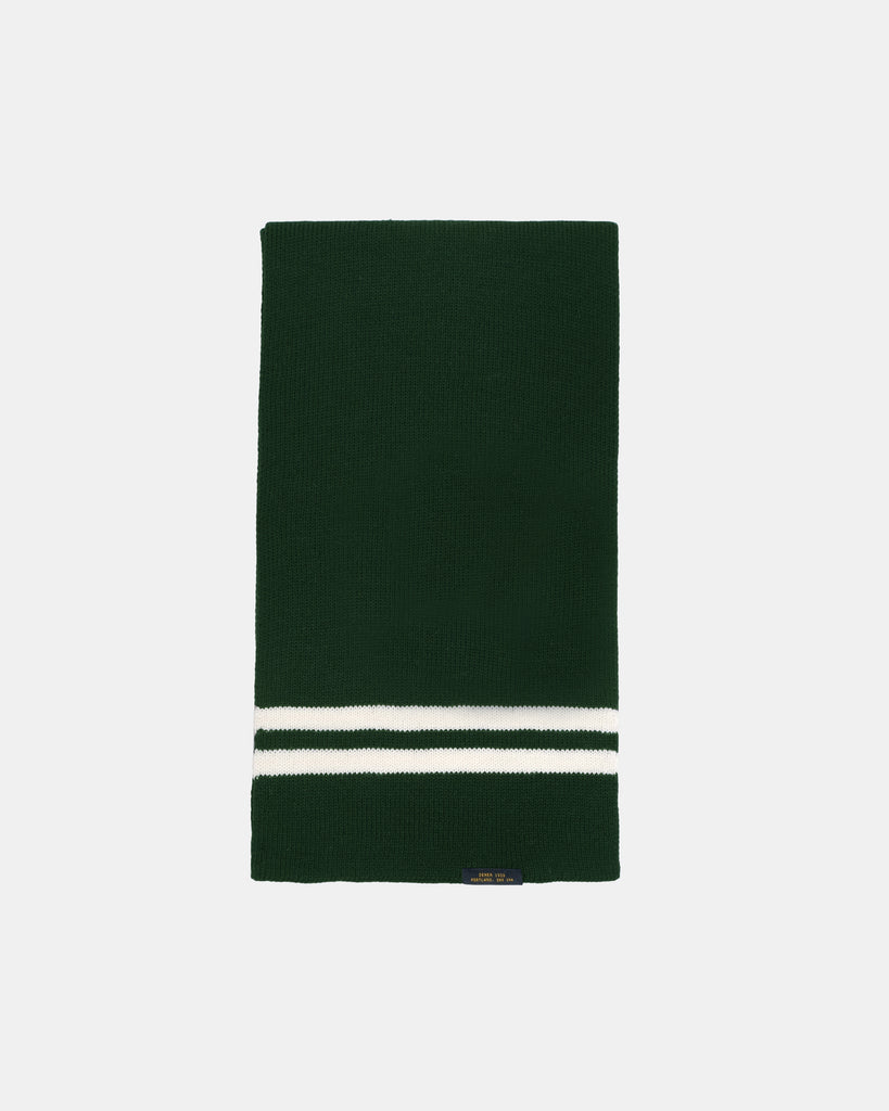 Striped Wool Scarf - Pine / Off White