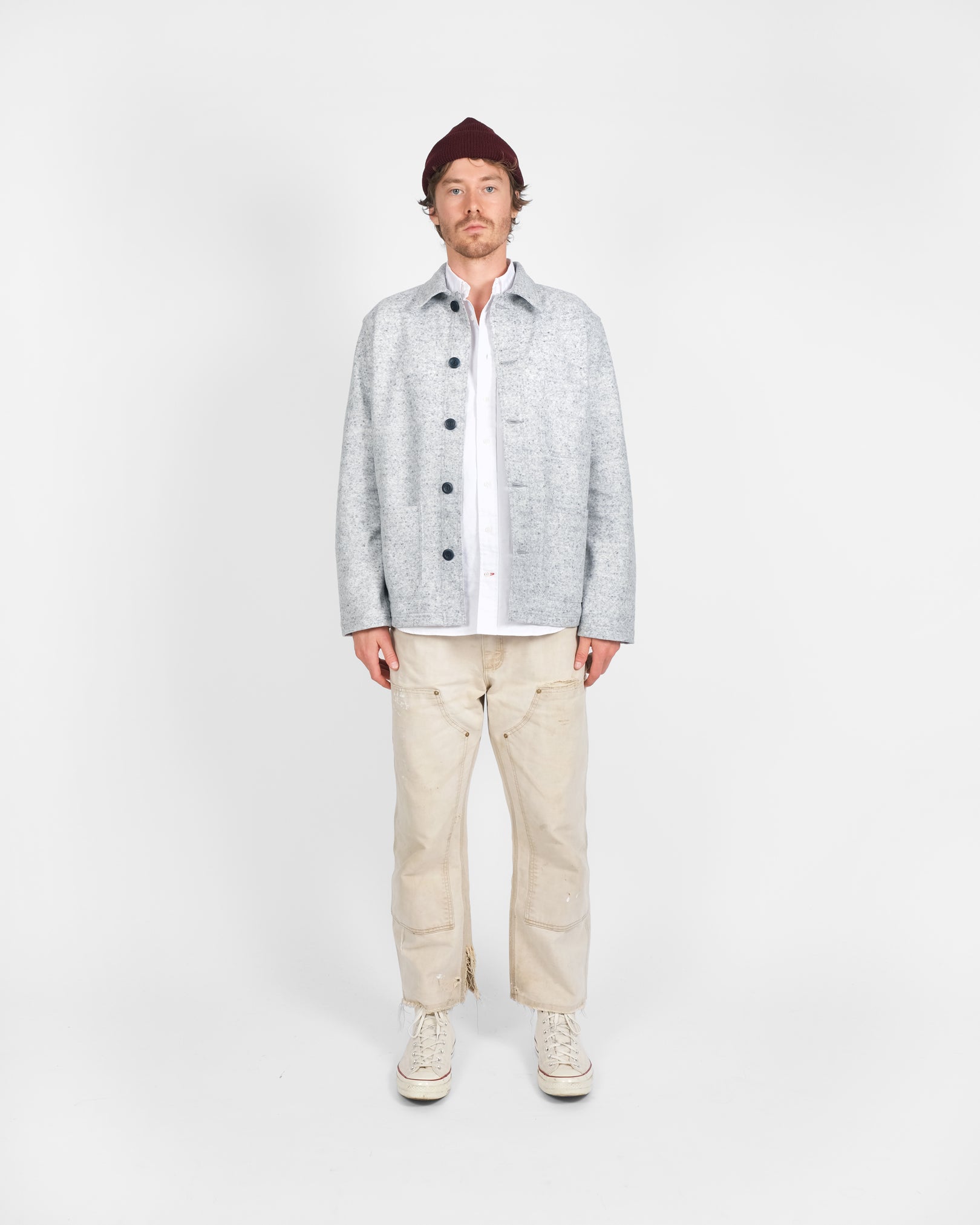 Woven Chore Coat - Natural & Navy Heather – Dehen 1920