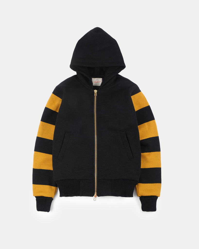 Full-Throttle Striped Moto-Hoodie - Black / Old Gold