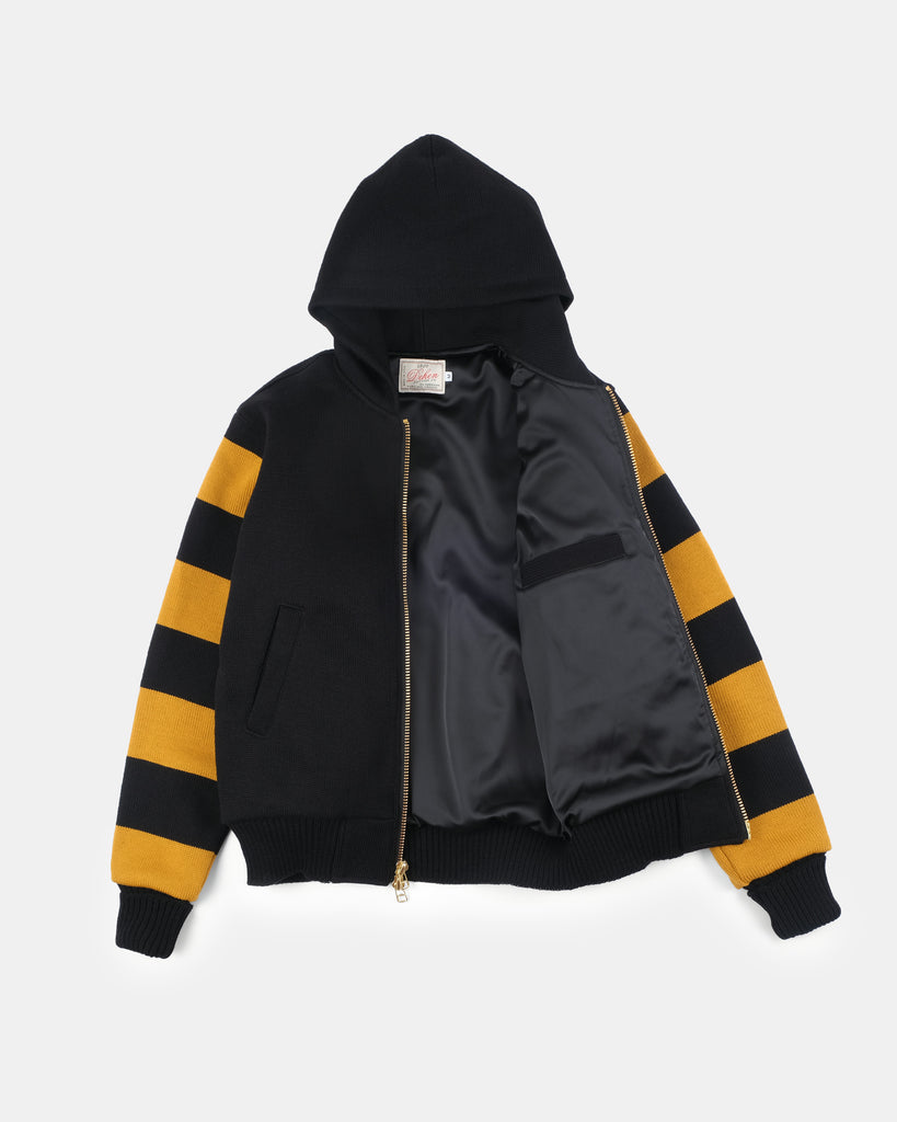 Full-Throttle Striped Moto-Hoodie - Black / Old Gold