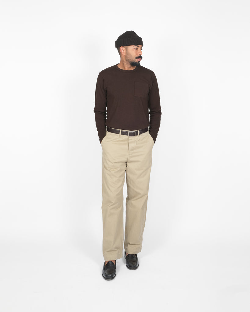 Heavy Duty Long Sleeve Tee - Single Pocket -Brown