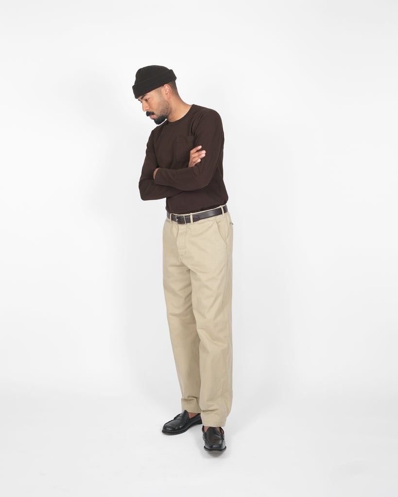 Heavy Duty Long Sleeve Tee - Single Pocket -Brown