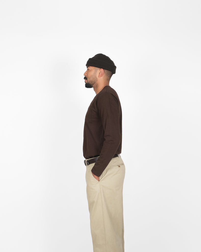 Heavy Duty Long Sleeve Tee - Single Pocket -Brown