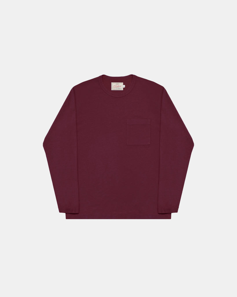 Heavy Duty Long Sleeve Tee - Single Pocket -Burgundy
