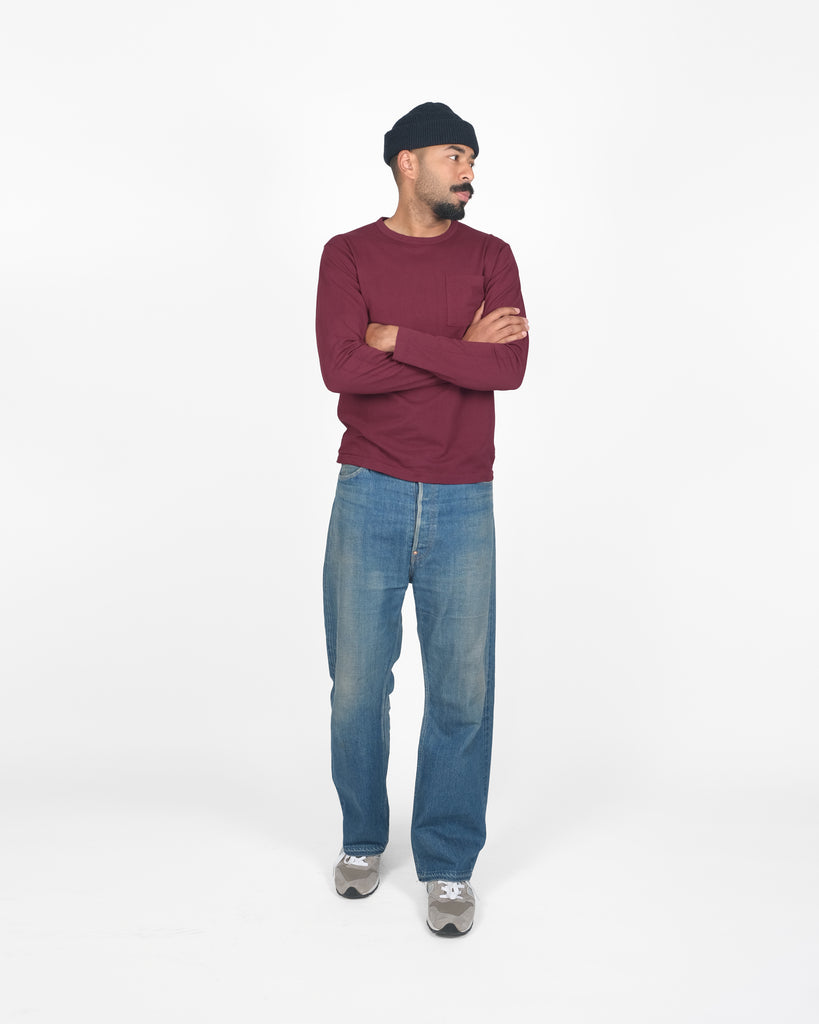 Heavy Duty Long Sleeve Tee - Single Pocket -Burgundy