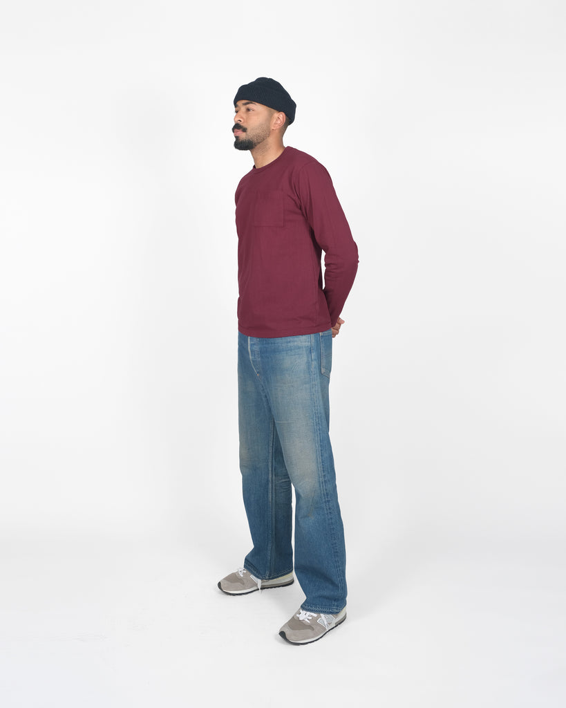 Heavy Duty Long Sleeve Tee - Single Pocket -Burgundy
