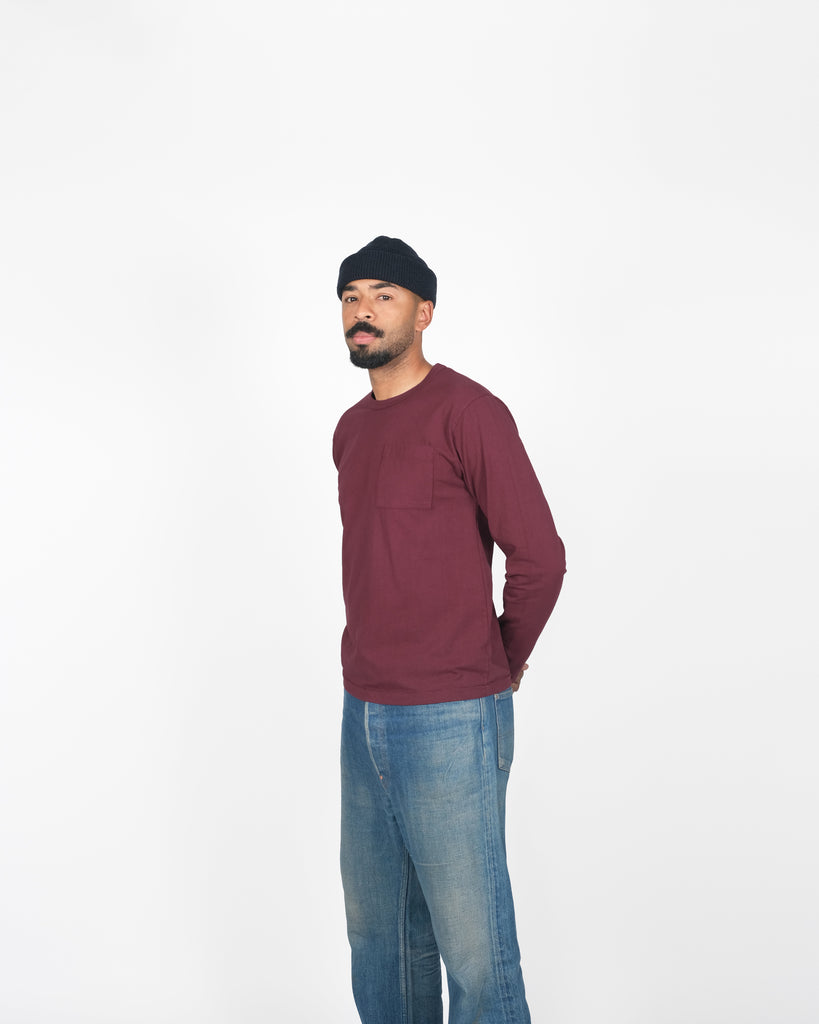 Heavy Duty Long Sleeve Tee - Single Pocket -Burgundy