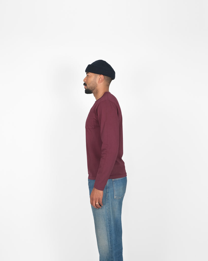 Heavy Duty Long Sleeve Tee - Single Pocket -Burgundy
