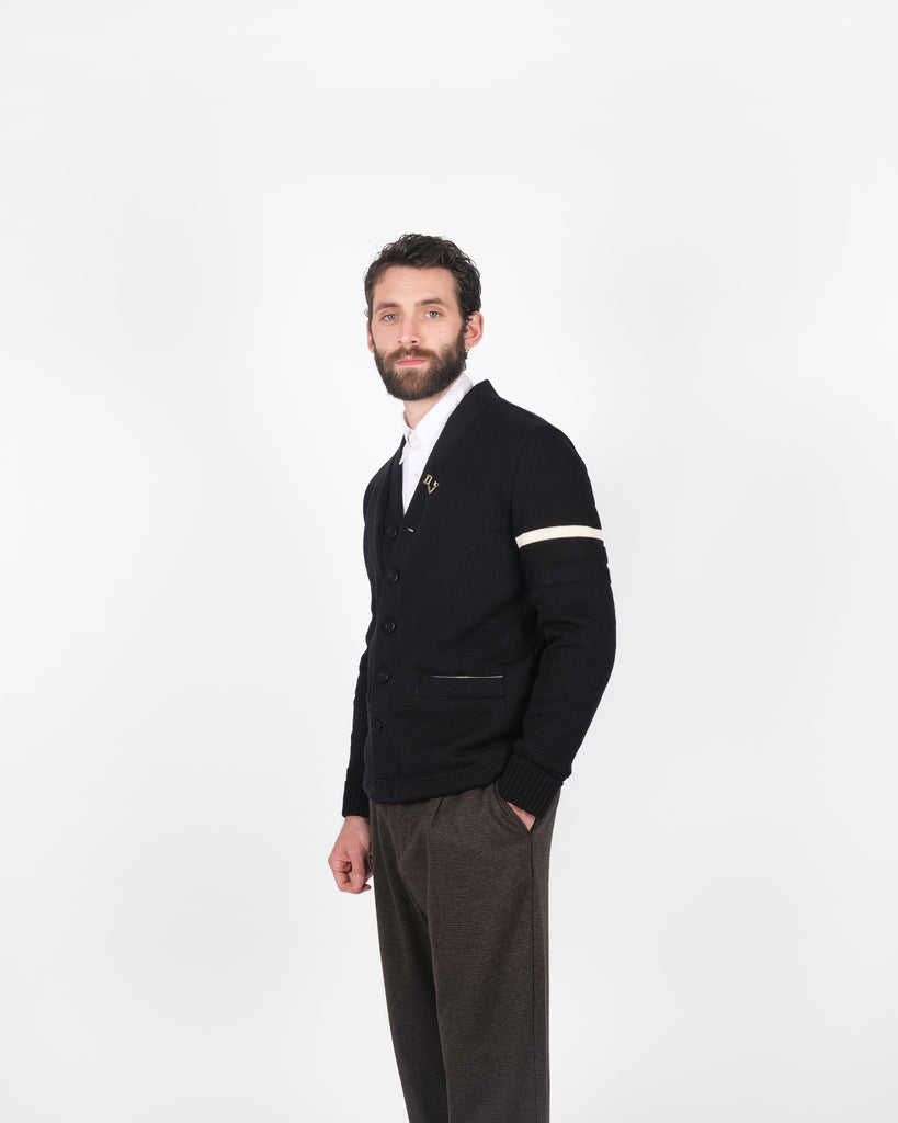 Varsity Cardigan - Black / Off White - Pre-Order