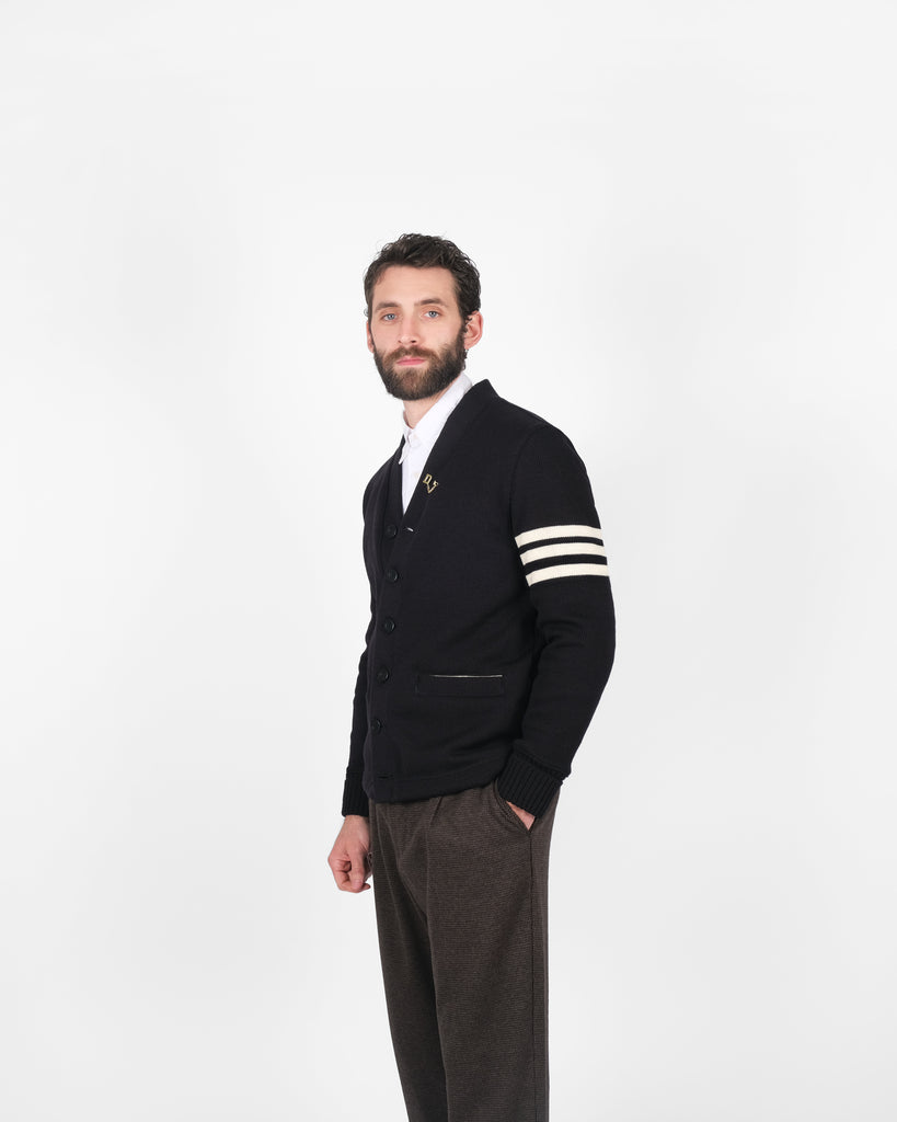 Varsity Cardigan - Black / Off White - Pre-Order