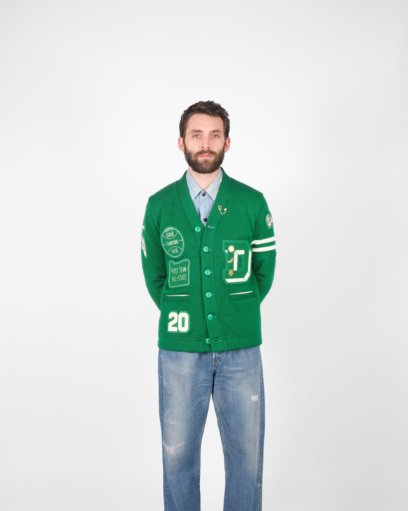 Varsity Cardigan - Kelly / Off White - Pre Order