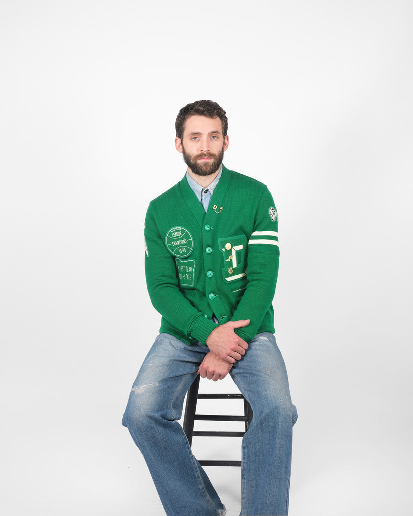 Varsity Cardigan - Kelly / Off White - Pre Order