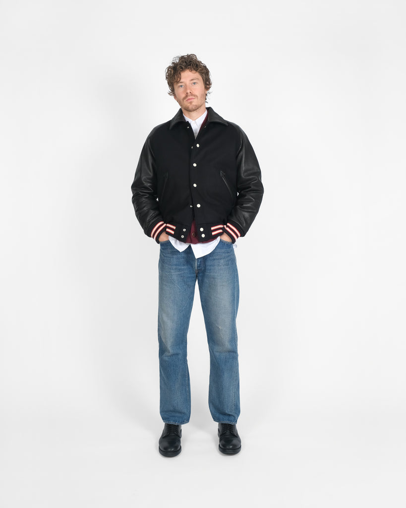 Raglan Varsity Jacket - Black / Off White & Scarlet