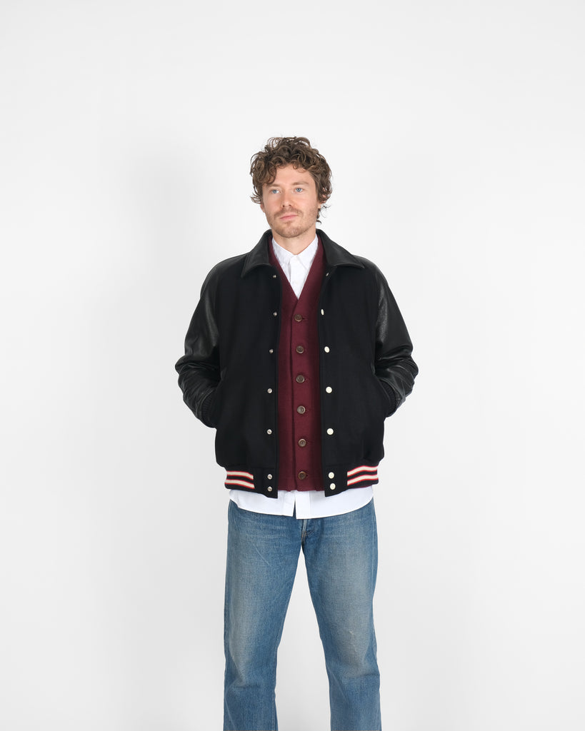 Raglan Varsity Jacket - Black / Off White & Scarlet