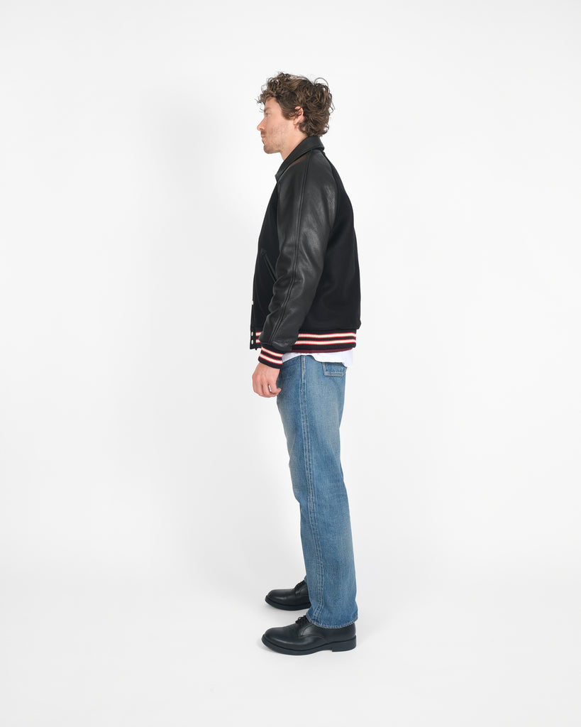 Raglan Varsity Jacket - Black / Off White & Scarlet