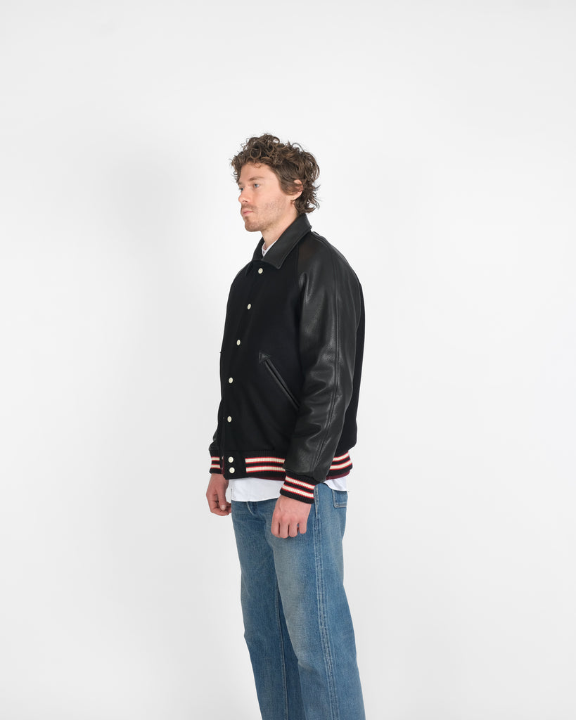 Raglan Varsity Jacket - Black / Off White & Scarlet