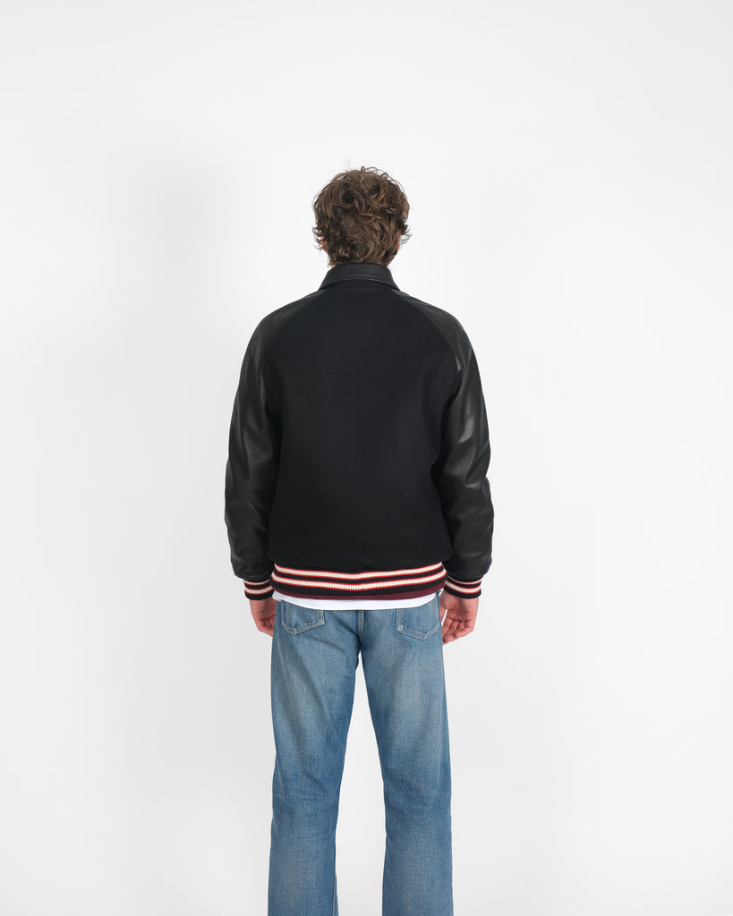 Raglan Varsity Jacket - Black / Off White & Scarlet