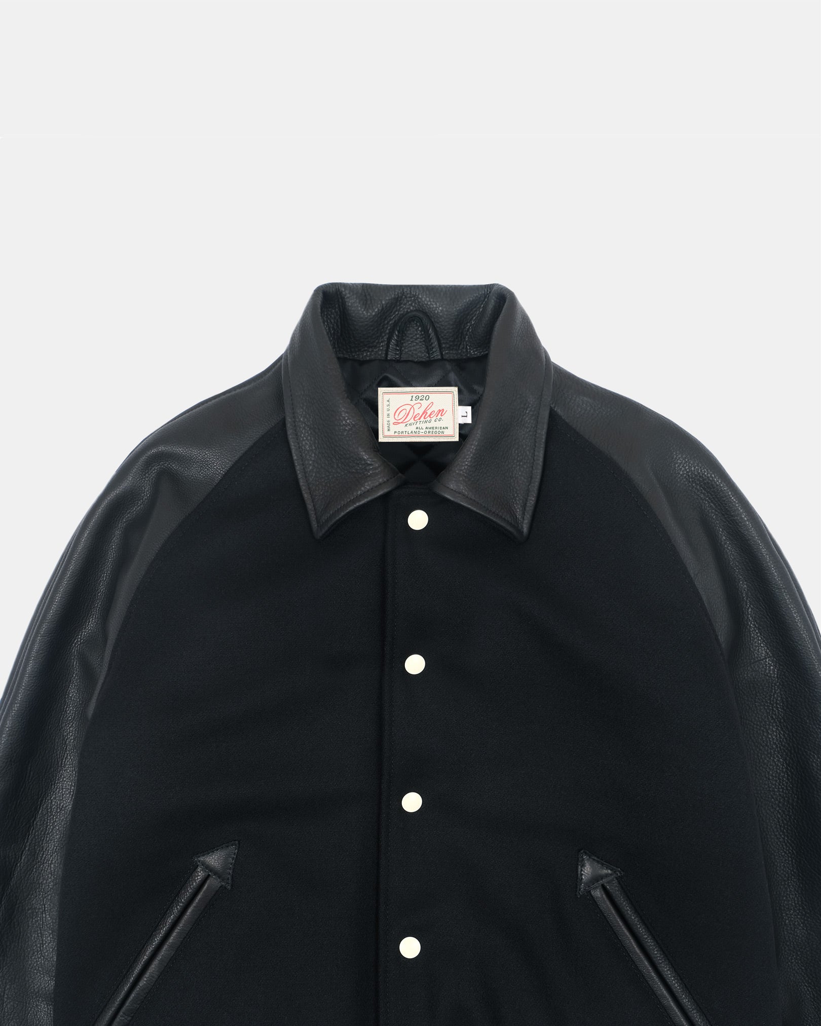 Raglan Varsity Jacket - Black / Off White & Scarlet – Dehen 1920