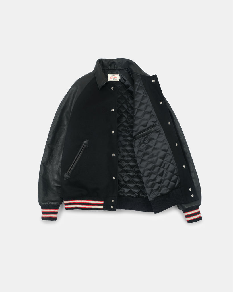 Raglan Varsity Jacket - Black / Off White & Scarlet