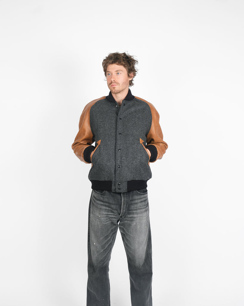 Raglan Varsity Jacket - Granite / Black / Antique Rust