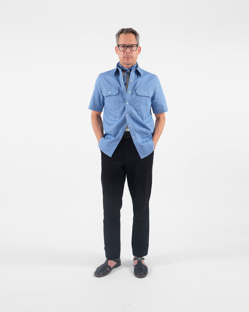 Short Sleeve  Drover Shirt - Light Indigo