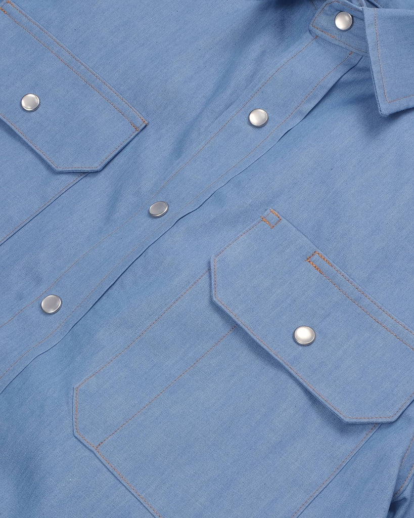 Short Sleeve  Drover Shirt - Light Indigo