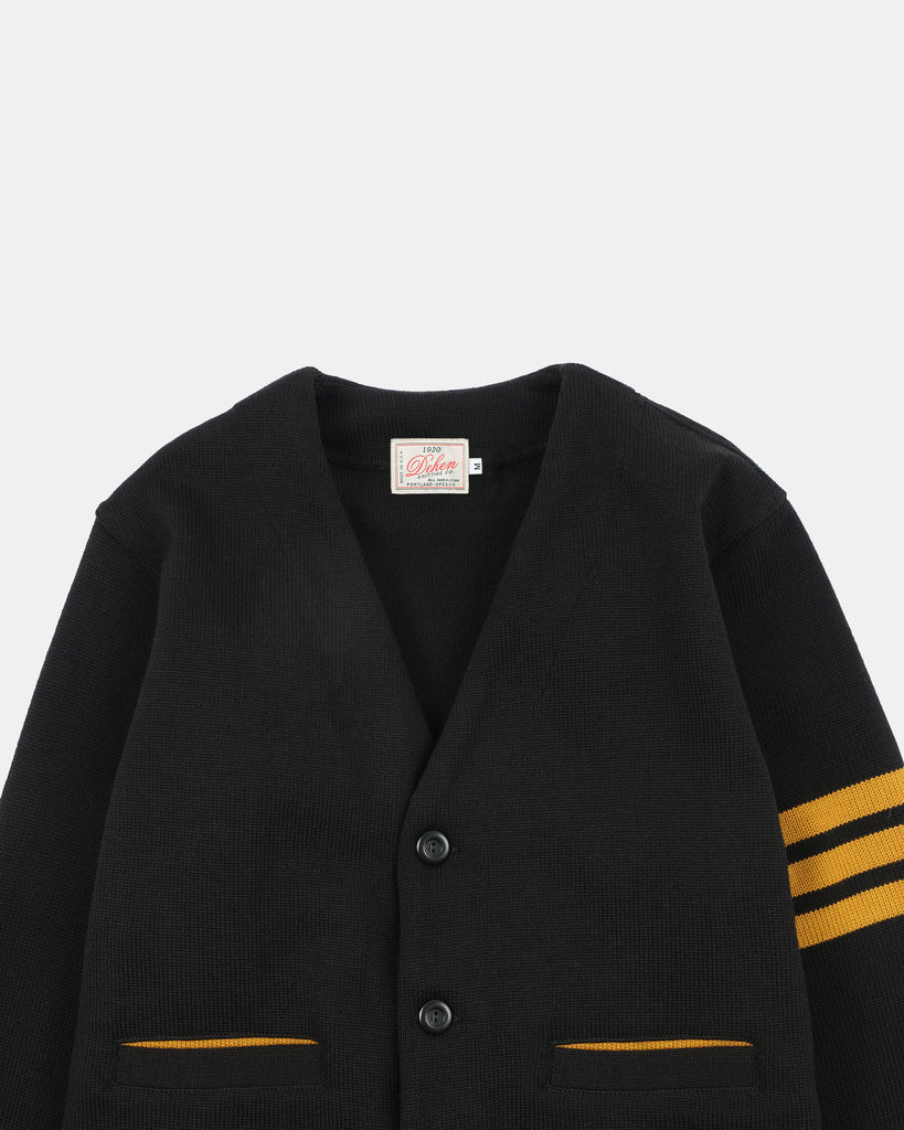 Slouchy Varsity Cardigan - Black / Old Gold