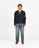 Slouchy Varsity Cardigan - Dark Navy / Burnt Orange - View 2