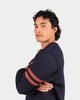 Slouchy Varsity Cardigan - Dark Navy / Burnt Orange - View 3