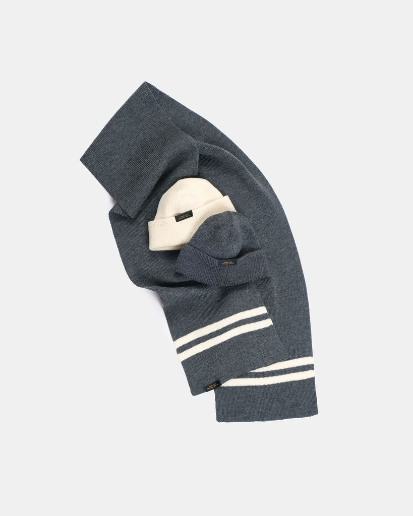 Scarf & Watch Cap Holiday Bundle -Charcoal / Off-White