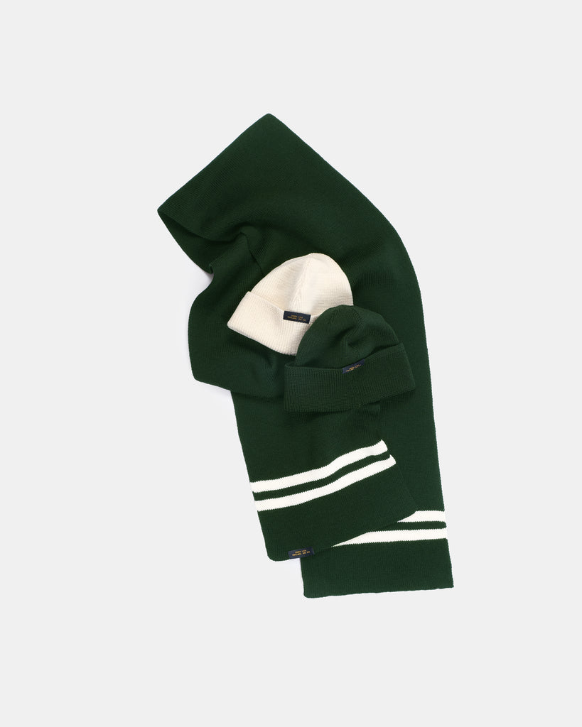 Scarf & Watch Cap Holiday Bundle - Pine / Off-White