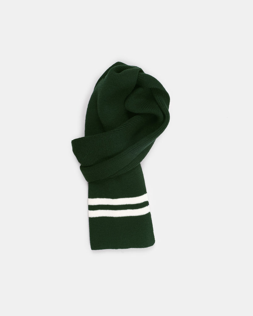 Striped Wool Scarf - Pine / Off White