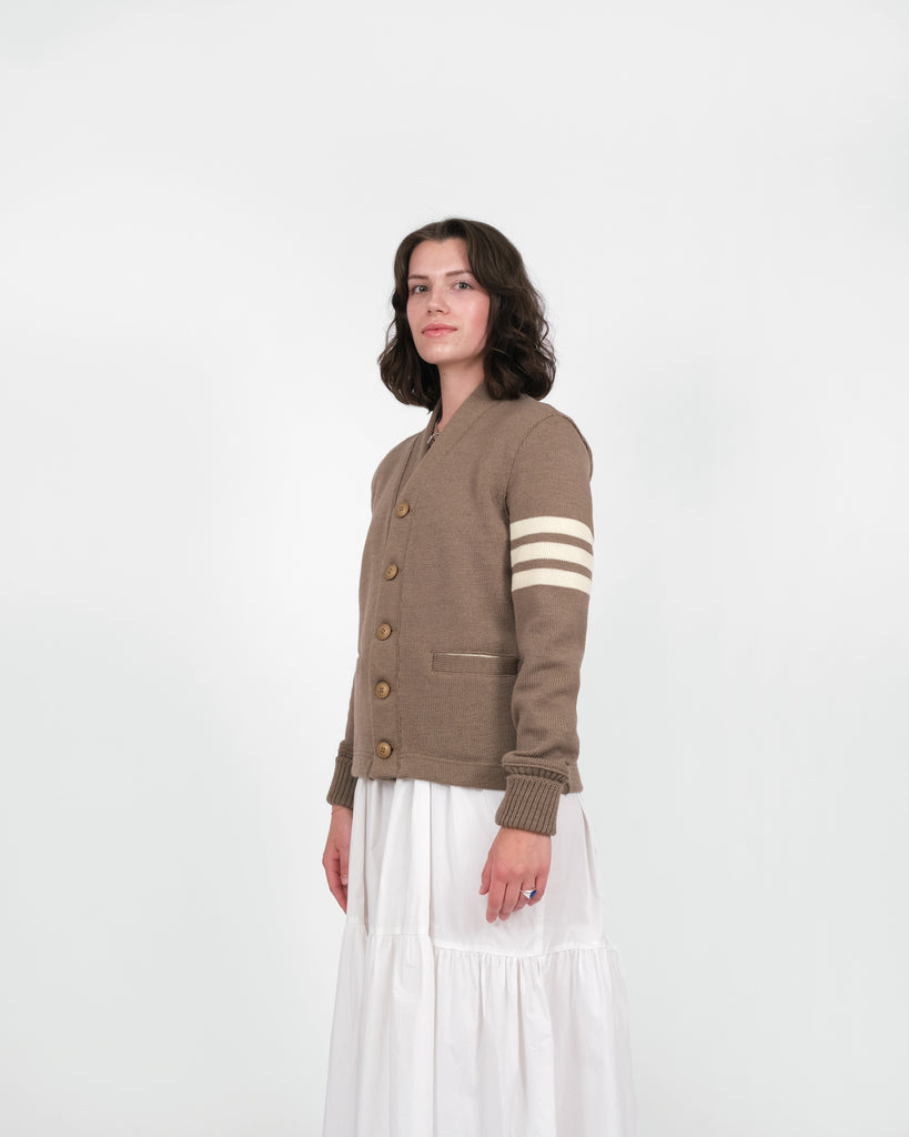 Women's Varsity Cardigan - Café / Off-White