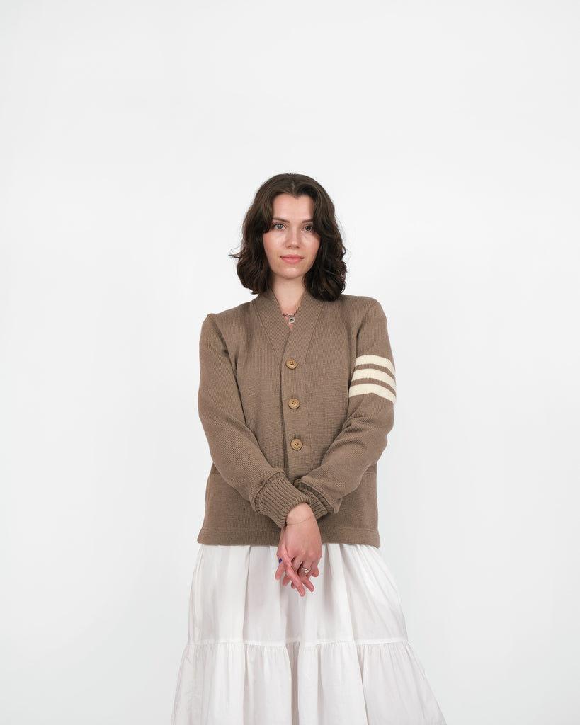 Women's Varsity Cardigan - Café / Off-White