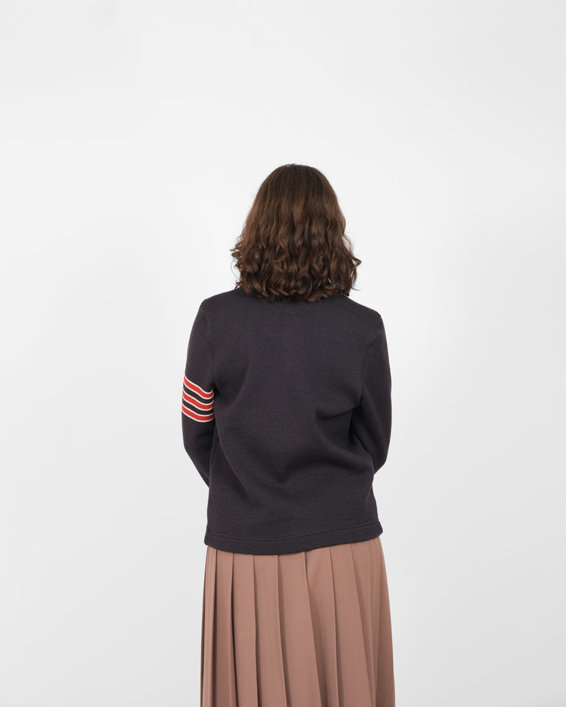 Women's Varsity Cardigan - Dark Charcoal / Forster Red & Off White