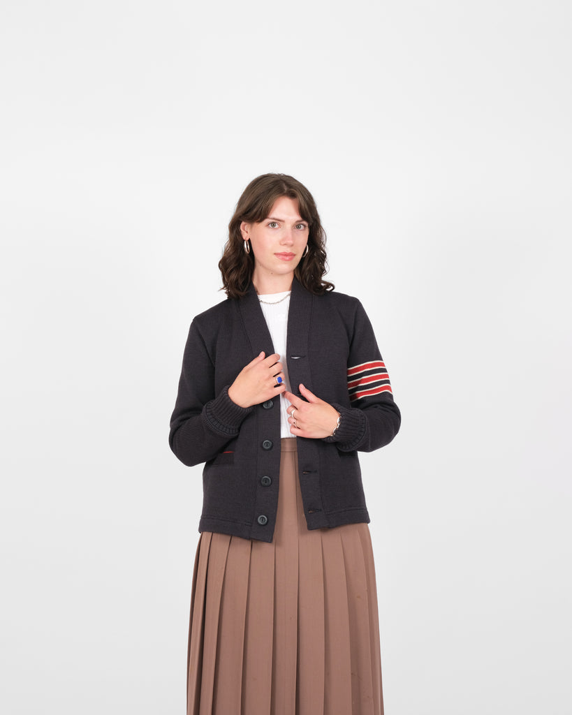 Women's Varsity Cardigan - Dark Charcoal / Forster Red & Off White