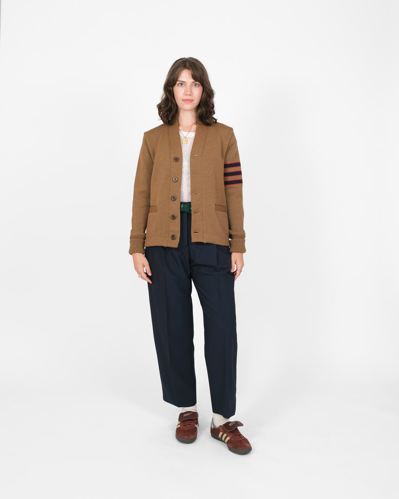 Women's Varsity Cardigan - Dark Tan / Dark Navy & Forster Red