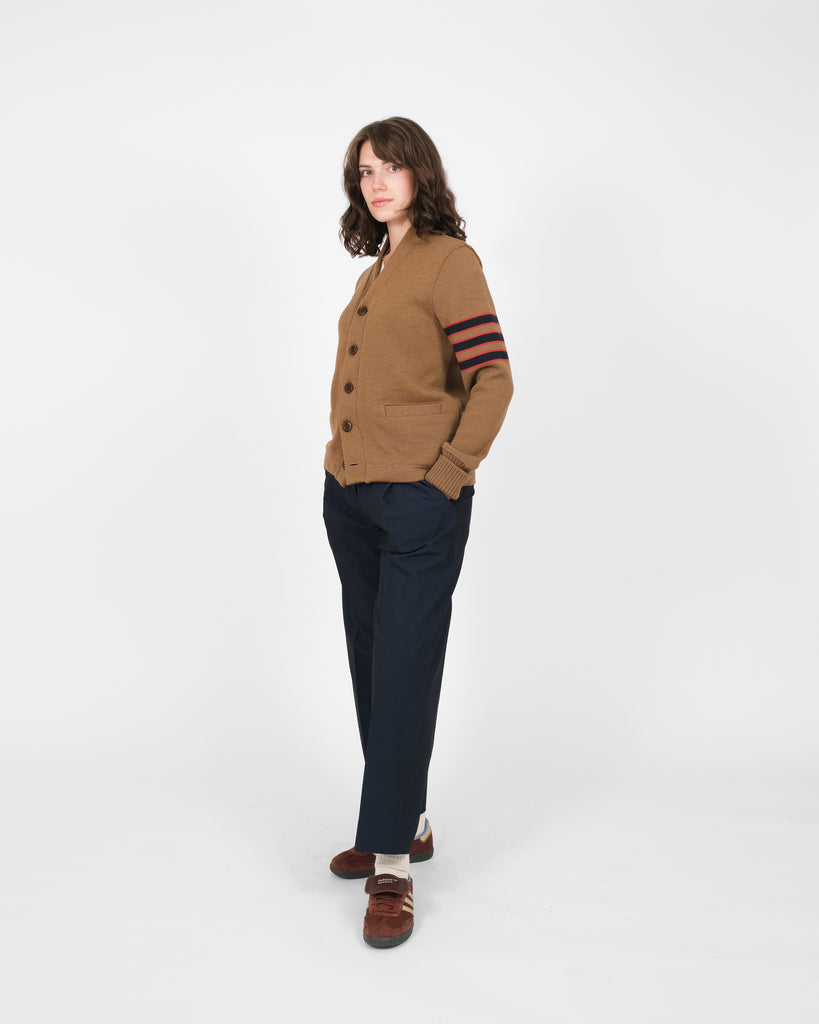 Women's Varsity Cardigan - Dark Tan / Dark Navy & Forster Red