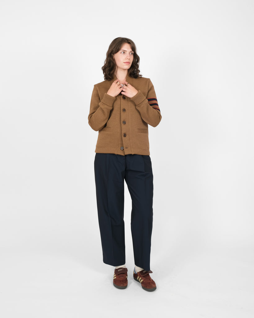 Women's Varsity Cardigan - Dark Tan / Dark Navy & Forster Red