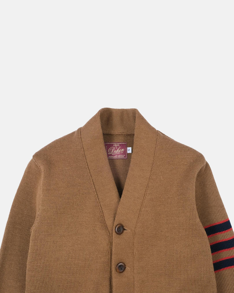 Women's Varsity Cardigan - Dark Tan / Dark Navy & Forster Red