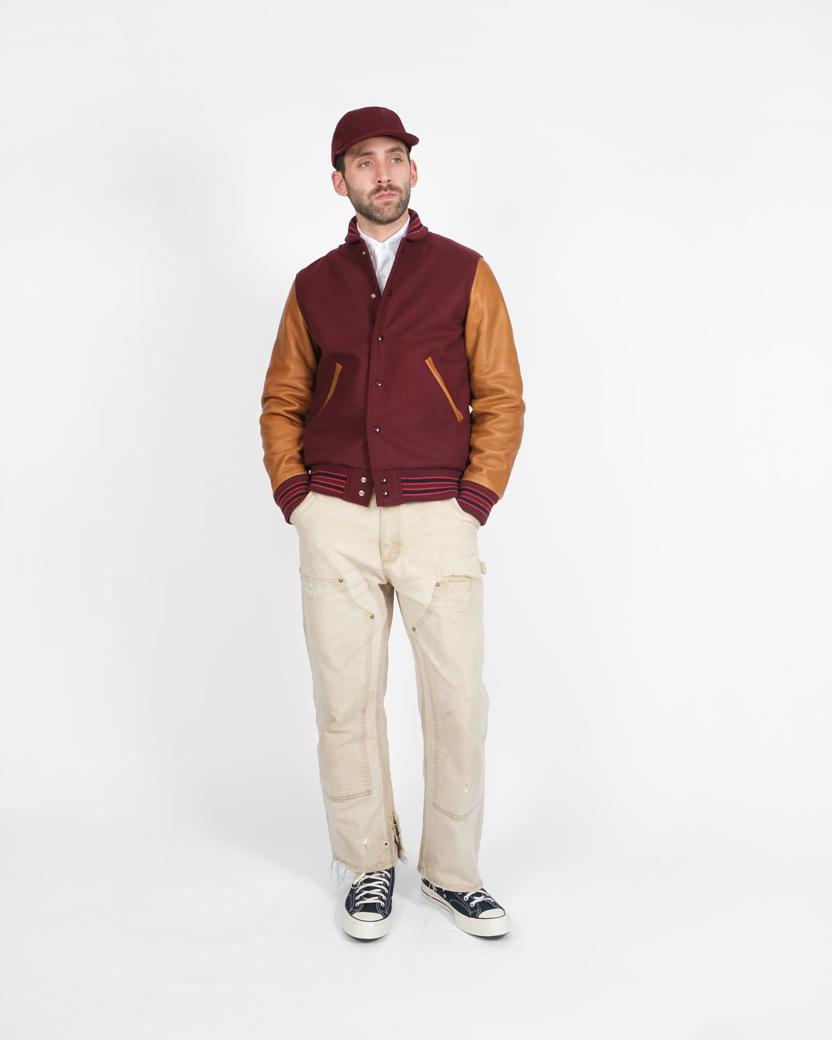 Varsity Jacket - Burgundy / Navy & Scarlet / Rust – Dehen 1920