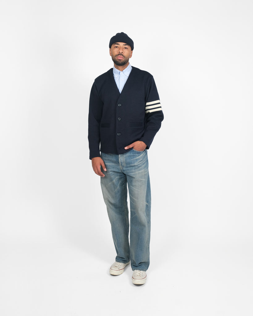 Slouchy Varsity Cardigan - Dark Navy / Off White