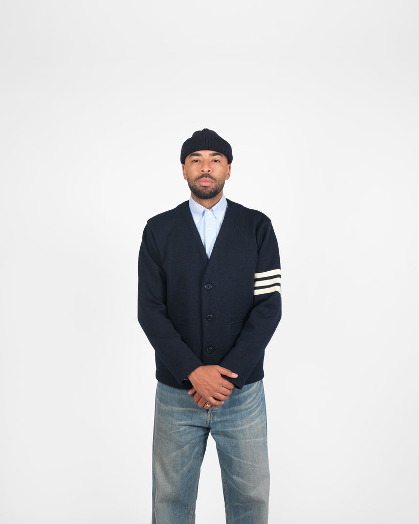 Slouchy Varsity Cardigan - Dark Navy / Off White