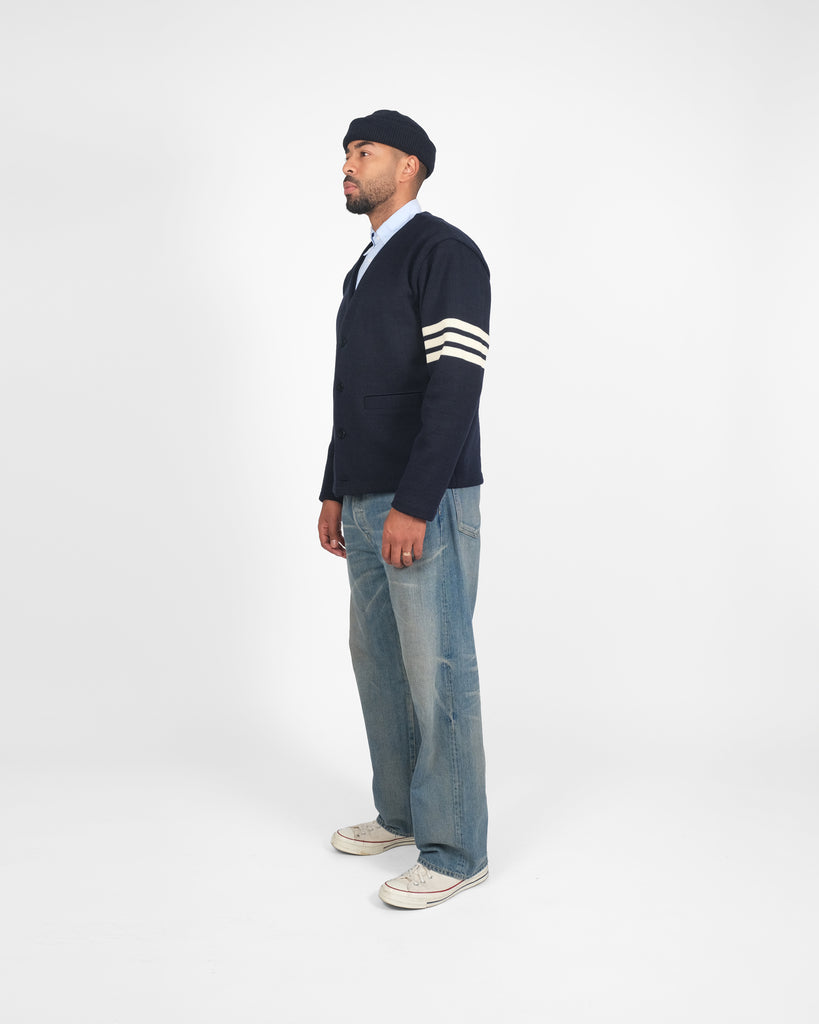 Slouchy Varsity Cardigan - Dark Navy / Off White