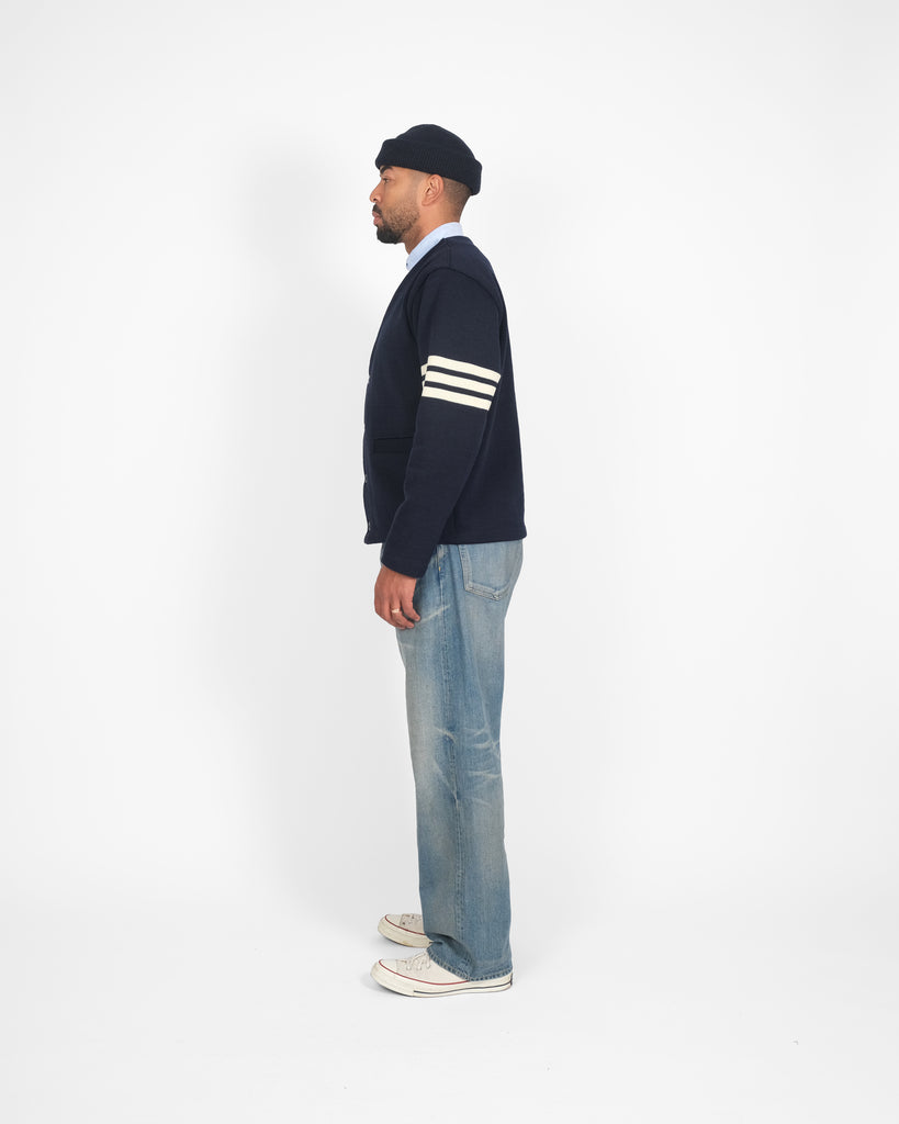 Slouchy Varsity Cardigan - Dark Navy / Off White