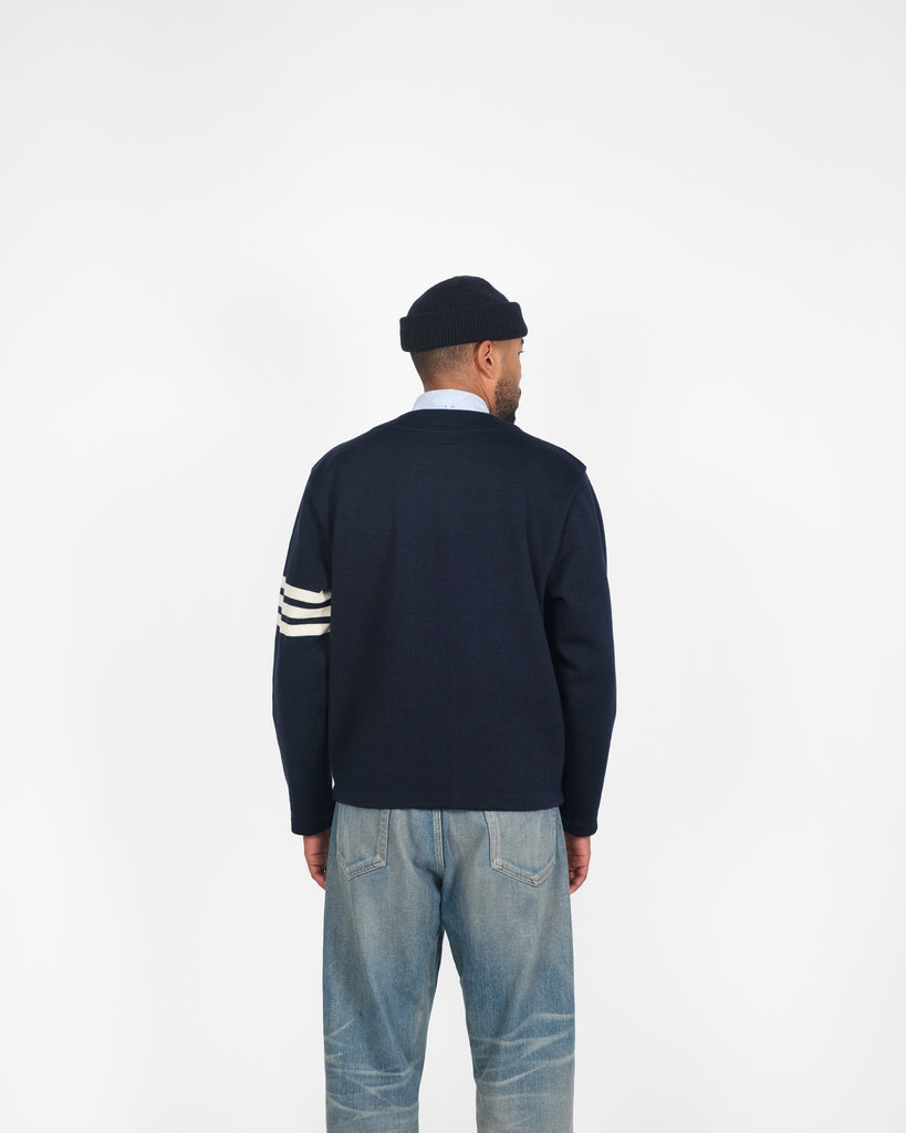 Slouchy Varsity Cardigan - Dark Navy / Off White