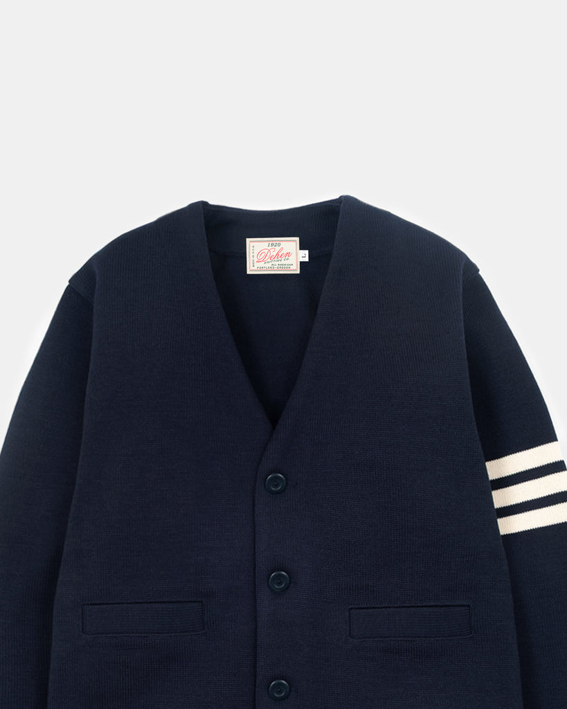 Slouchy Varsity Cardigan - Dark Navy / Off White