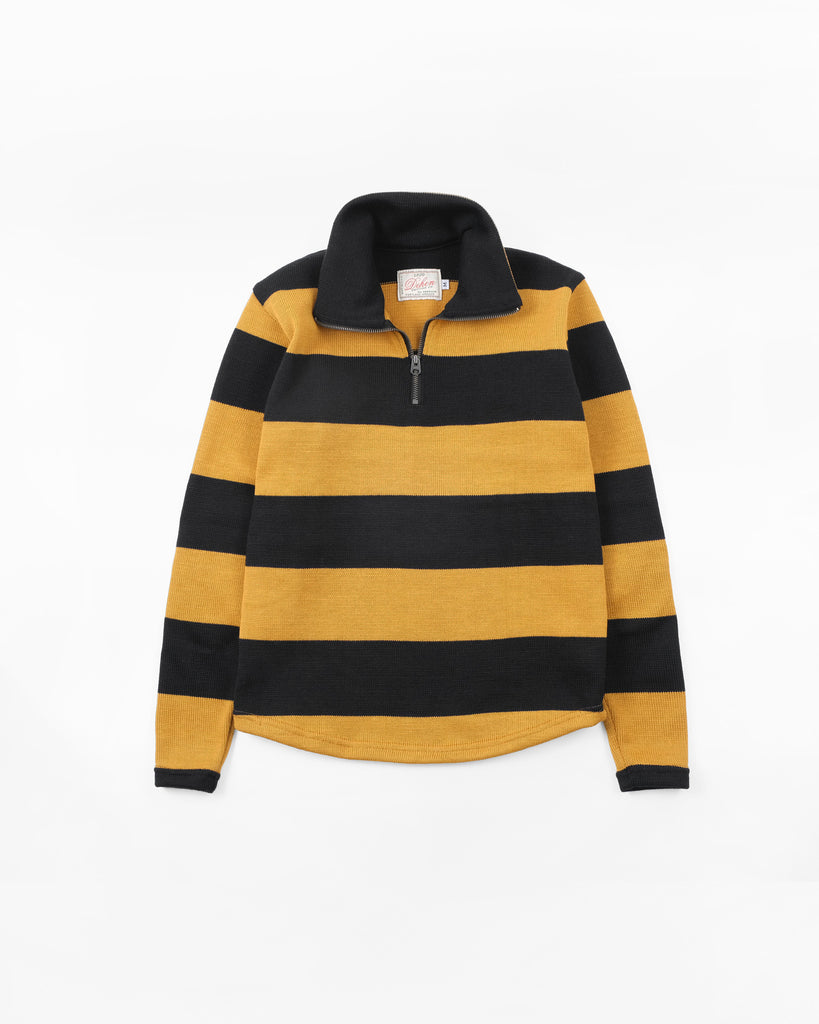 1/4 Zip Striped Moto-Jersey - Black / Old Gold