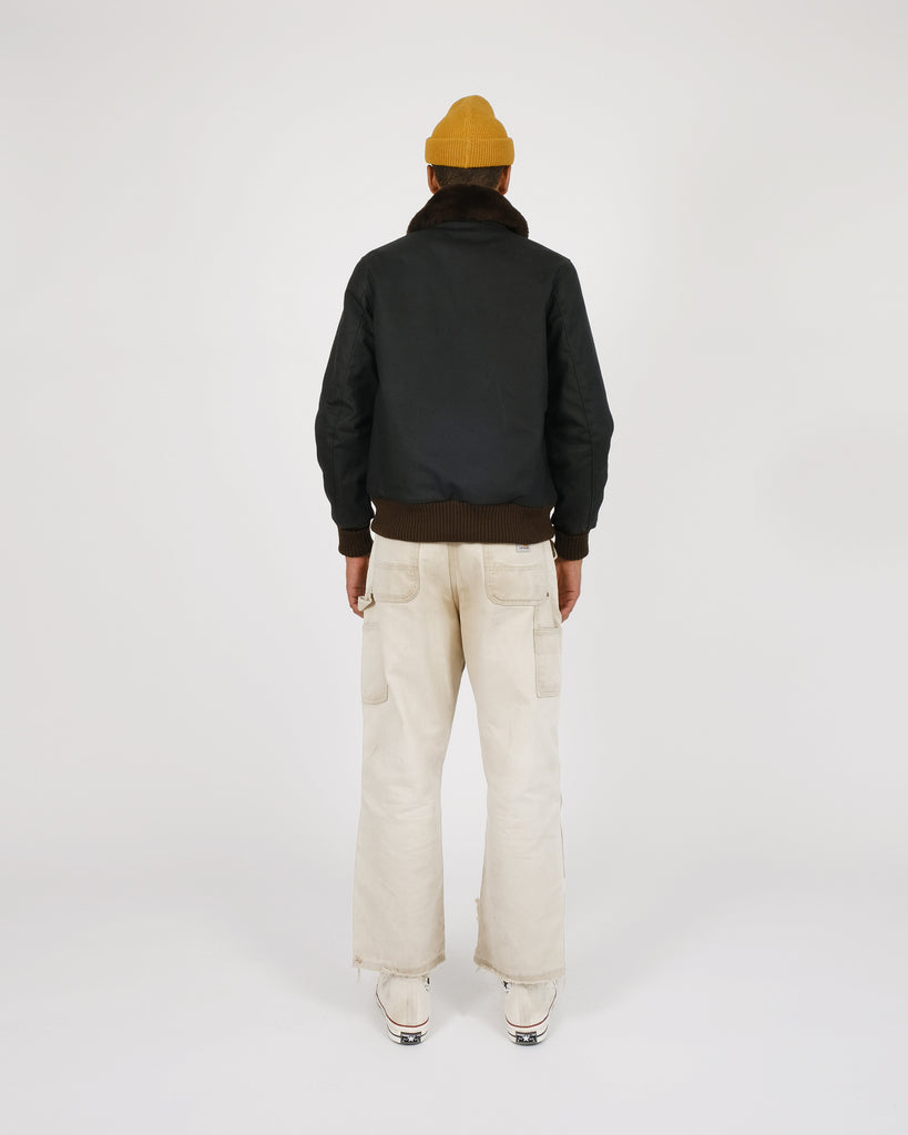 Waxed Canvas Flyer's Club Jacket - Black / Brown